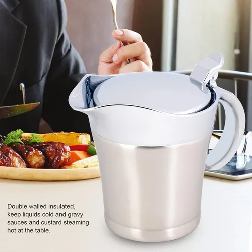 Miniatura 8 de Salsa de 15.2 fl oz, olla de salsa, acero inoxidable 304 con aislamiento térmico de doble pared, recipiente para servir bebidas, olla de cocina