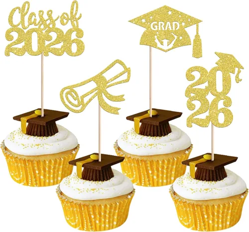 Miniatura 37 de 24 piezas de decoración de cupcakes de graduación para fiesta 2026, selecciones de cupcakes de noche de graduación 2026, decoraciones para pasteles