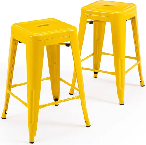 Miniatura 12 de Vogue Furniture Direct 24" Taburetes de bar de metal sin respaldo negros para interiores/exteriores, altura para encimera con asiento cuadrado