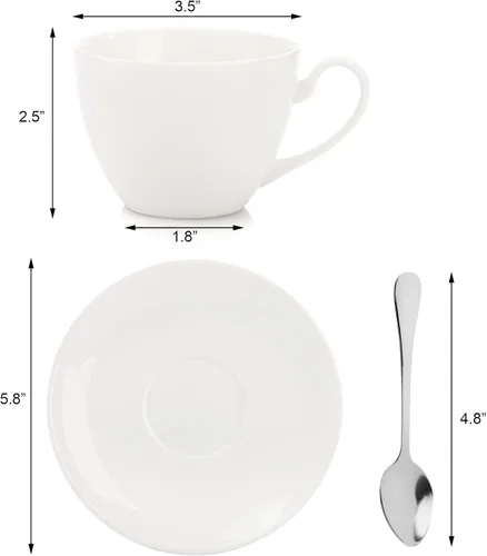 Miniatura 3 de Foraineam Tazas de café expreso con platillos y cucharas, juego de tazas de té blanco de 6 onzas, juego de taza de café de porcelana y platillo