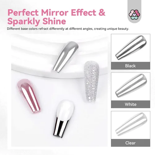 Miniatura 3 de SAVILAND Polvo para uñas cromado plateado - 1g Polvo cromado efecto espejo metálico para uñas de gel, pigmento para manicura y arte en uñas, polvo