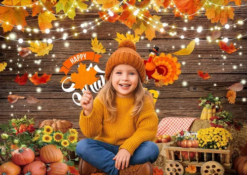 Miniatura 2 de Fondo de Acción de Gracias de 7 x 5 pies, fondo de calabaza de cosecha de otoño para fiesta de otoño, reunión familiar, festival escolar, decoración