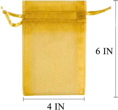 Miniatura 3 de 50 bolsas de organza de regalo con cordón dorado de 4 x 6 pulgadas para baby shower, Navidad, cumpleaños de niñas, recuerdos de fiesta, boda, Oro 4