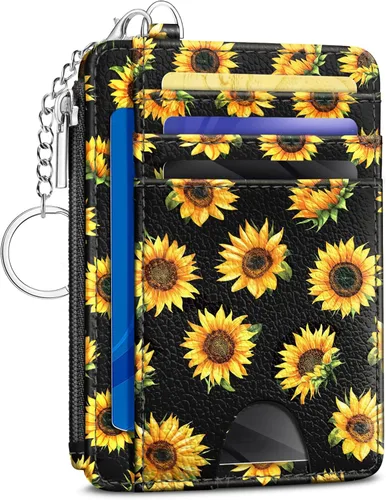 Miniatura 13 de Kelvoris Tarjetero pequeño para mujer, cartera delgada con bloqueo RFID, llavero con bolsillo para monedas con cremallera, bolsillo frontal