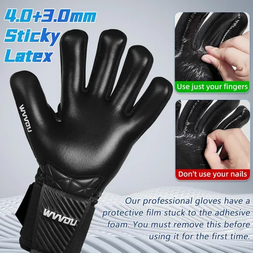 Miniatura 2 de WVVOU Guantes de portero de fútbol para adultos y jóvenes, guantes de portero de alto rendimiento con 5 dedos desmontables, guantes de fútbol