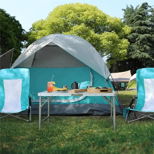 Miniatura 6 de Mesa plegable de aleación de aluminio ajustable en altura – Escritorio portátil para RV, jardín, camping, picnic y mochilero, muebles de exterior