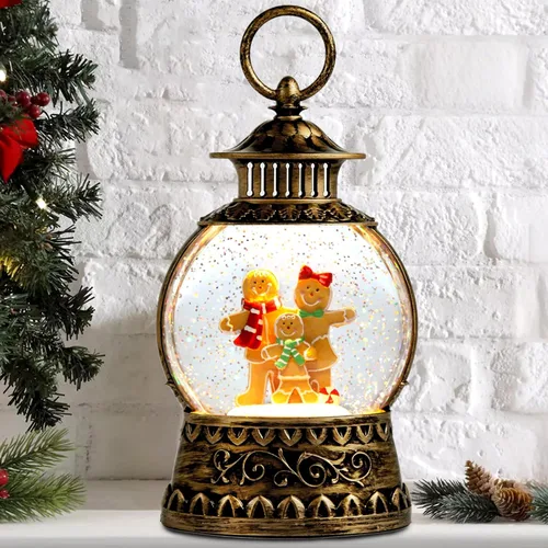 Miniatura 20 de Globo de nieve de muñeco de nieve de Navidad, linterna musical de muñeco de nieve con temporizador de 6 horas, USB, funciona
