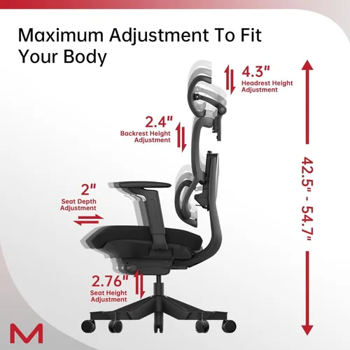 Miniatura 8 de S3P Silla de oficina ergonómica con asiento de espuma de alta densidad y respaldo deslizante VTS - Silla de escritorio con respaldo alto