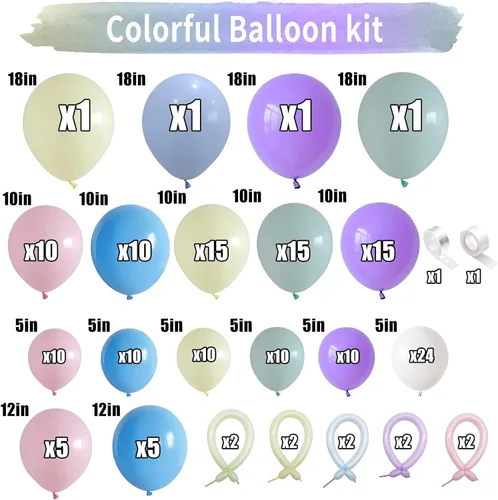 Miniatura 2 de Kit de guirnalda de globos pastel de 165 piezas, arco de globos de color pastel arcoíris, globos coloridos de caramelo macarrón de diferentes Pastel