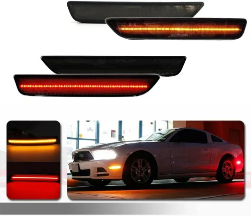 Miniatura 10 de Para Ford Mustang 2010, 2011, 2012, 2013, 2014 Luces de Marcador Lateral de Parachoques Delantero y Trasero, Luces LED Ámbar y Rojas, 4 piezas