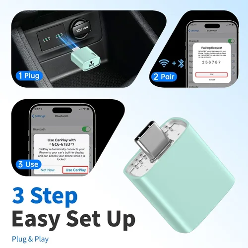 Miniatura 2 de Adaptador CarPlay inalámbrico para iPhone 2025 Upgrade, Ultra-bajo retraso, Conexión estable, Mini adaptador Bluetooth Apple Car Play para iOS 10+