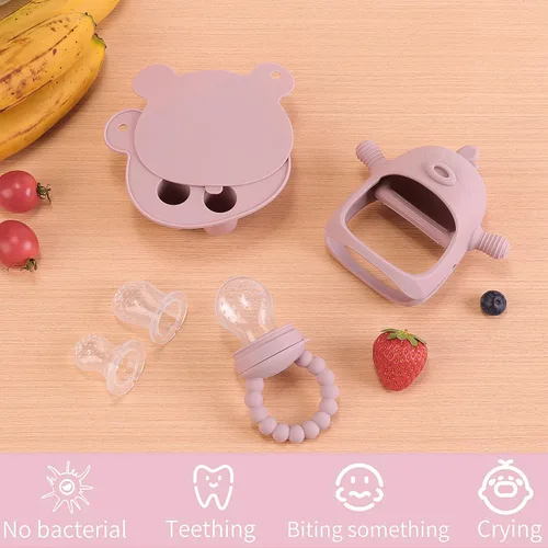 Miniatura 7 de Juego de alimentador de frutas y alimentos 3 en 1 para bebés, molde de paletas de leche materna con bandeja congeladora, juguete para aliviar
