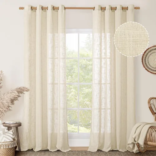 Miniatura 20 de LAMIT Cortinas de lino sintético para dormitorio, paneles filtrantes de luz, cortinas de lino con protección de privacidad con ojales para ventanas