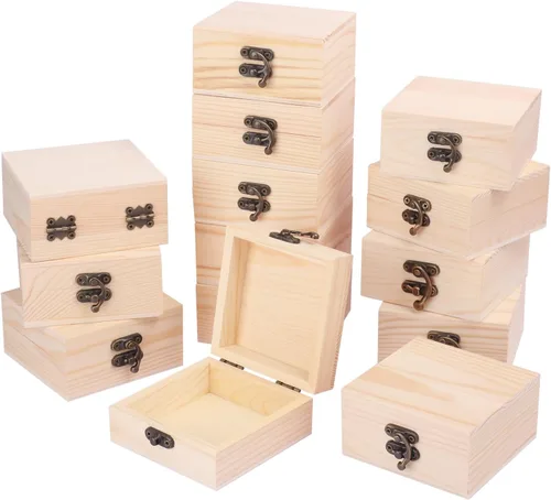 Miniatura 8 de GNIEMCKIN Paquete de 4 cajas de madera, cajas de madera sin pintar sin terminar para manualidades, proyectos de bricolaje y almacenamiento de joyas