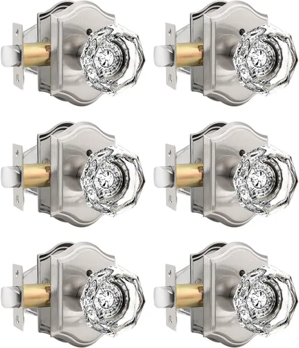Miniatura 37 de Gobrico Paquete de 3 pomos de puerta de cristal transparente, manijas de puerta de cama/baño, función de privacidad, perilla interior de vidrio