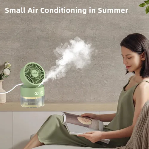 Miniatura 4 de Ventilador de refrigeración personal y humidificador de aire pequeño de 11.8 fl oz con luz nocturna LED, carga USB de escritorio 3 en 1 para oficina