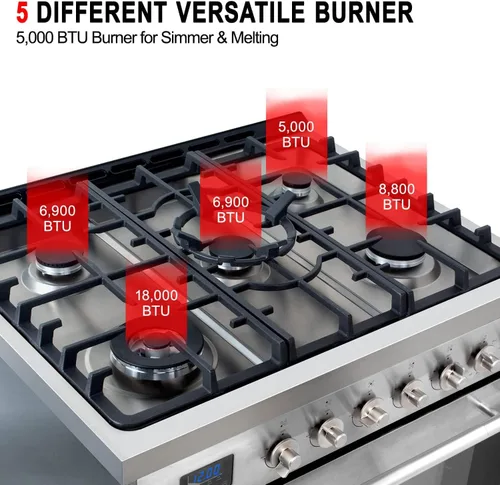 Miniatura 2 de GASLAND Estufa de gas de 30 pulgadas con 5 quemadores de gas sellados, horno de doble estufa Feul con horno, parrilla de bandeja y cajón