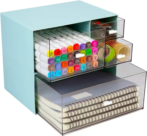 Miniatura 14 de Organizador de escritorio para manualidades y almacenamiento con 7 cajones planos, accesorios de escritorio de plástico apilables y organizador