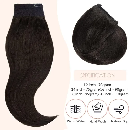 Miniatura 3 de Loxxy Extensiones de cabello con alambre, color negro natural, 14 pulgadas, 2.65 oz, 100% cabello humano real, extensión de cabello invisible