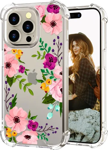 Miniatura 51 de Hungo Funda compatible con iPhone 15 Plus para mujer, diseño floral transparente, lindo, flor azul rosa Rosas Azules