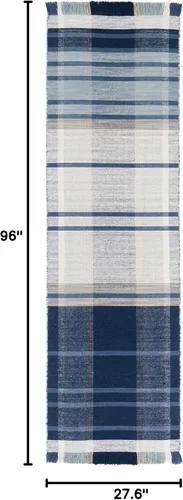 Miniatura 2 de SAFAVIEH Striped Kilim Collection STK707M - Alfombra de lana de tejido plano de 2 pies 3 pulgadas x 8 pies, color azul/beige
