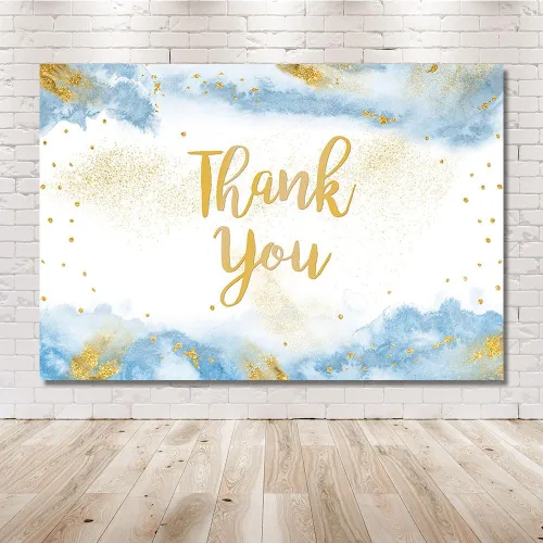 Miniatura 6 de MEHOFOND Fondo de graduación con texto en inglés "Thank You for All You Do" de 7 x 5 pies, color dorado y azul claro, acuarela para padres