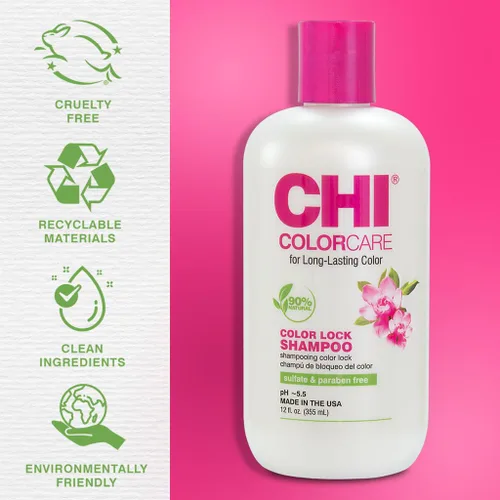 Miniatura 5 de CHI ColorCare - Champú Color Lock, bloquea el color y repone la humedad para cabello teñido sin sulfatos, parabenos y crueldad, 12 onzas
