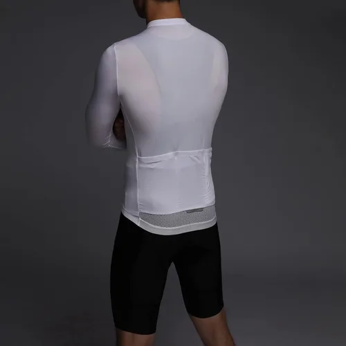 Miniatura 4 de RISESBIK Camiseta de ciclismo de manga larga para hombre, con bolsillo con cremallera, ligera, Aero Race Fit Pro Road Bike, UPF 50+