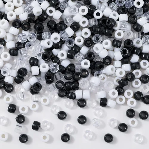 Miniatura 2 de 1000 cuentas de caballo en blanco y negro, cuentas de pony a granel, cuentas para hacer pulseras (6 x 9 negro)