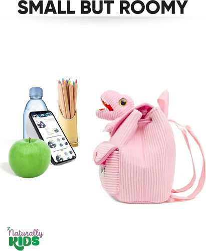 Miniatura 6 de Naturally KIDS Mini mochila de dinosaurio - Mochila muy pequeña para niñas y niños - Juguetes de dinosaurio para niños de 3 a 5 años - Mochila