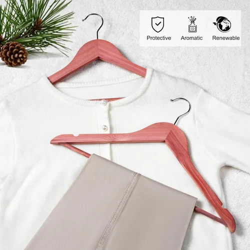 Miniatura 6 de TOPIA HANGER Perchas de madera de cedro rojo americano, paquete de 30 perchas para armario, perchas de madera para trajes con muescas de corte
