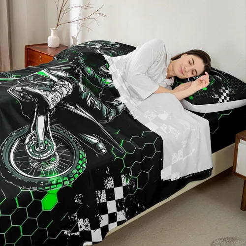 Miniatura 2 de Castle Fairy Juego de sábanas de motocross tamaño twin, juego de ropa de cama verde con diseño de panal ombré, decoración de habitación de niños