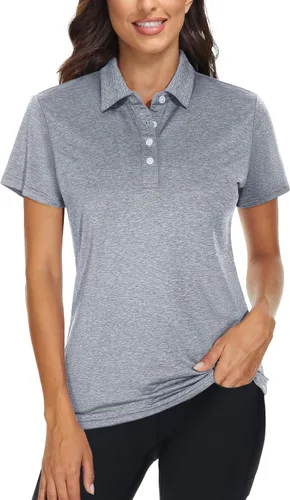 TACVASEN Camisas tipo polo para mujer, de manga corta, con 4 botones, secado rápido, para entrenamiento, con cuello para el trabajo, correr, tenis