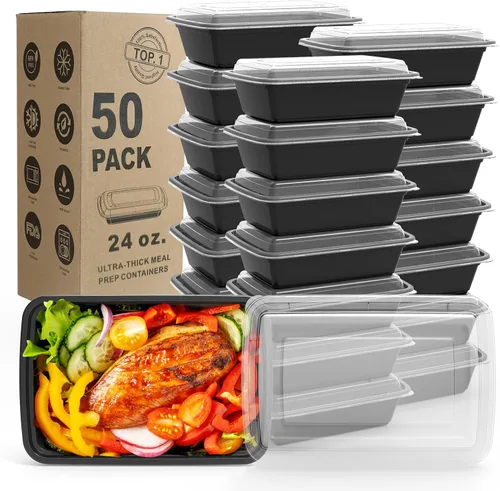 WGCC Recipientes para preparación de comidas, paquete de 50 recipientes de almacenamiento de alimentos extragruesos con tapas, lonchera Bento de