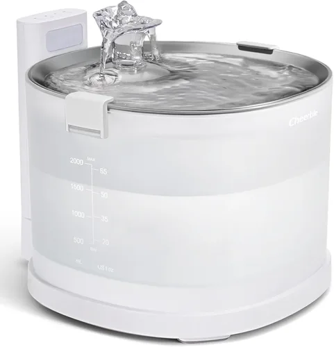 Cheerble Fuente de Agua para Gatos sin Bomba, Fuente de Agua Inalámbrica para Mascotas Operada por Batería, Dispensador Automático de Agua E1+ de