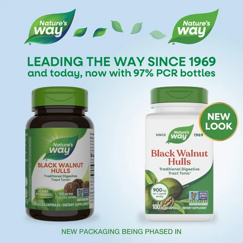 Miniatura 2 de Nature's Way Black Walnut Hulls, tónico tradicional del tracto digestivo*, 900 mg por porción de 2 cápsulas, proyecto verificado sin OMG, vegano
