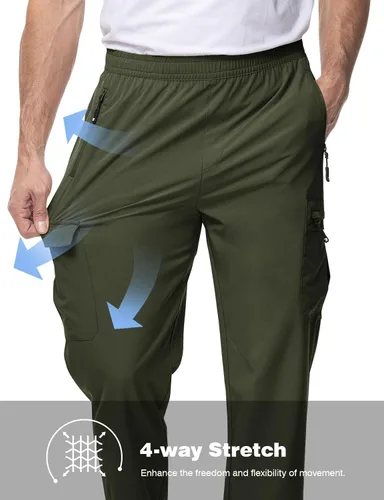 Miniatura 4 de Rdruko Pantalones de senderismo para hombre, de secado rápido, ligeros, resistentes al agua, elásticos, con 5 bolsillos y cordón