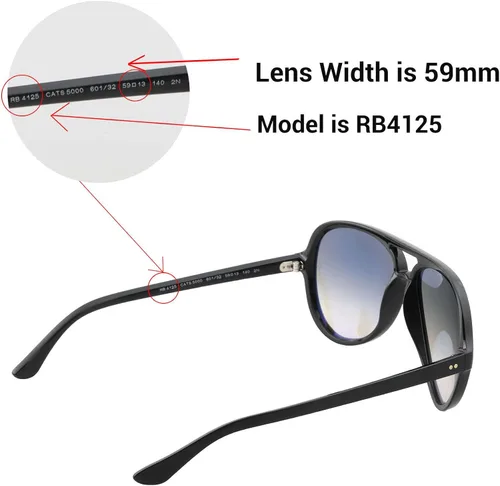 Miniatura 4 de Walleva Lentes de repuesto para lentes de sol Ray-Ban RB4125 Cats 5000 de 2.323in, múltiples opciones disponibles