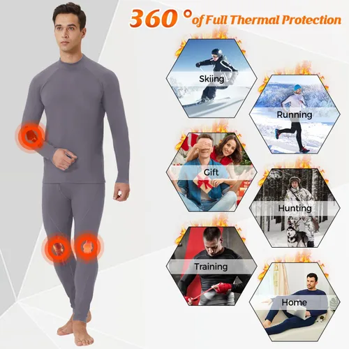 Miniatura 5 de CL convallaria 2 Pack Thermal Underwear for Men - Warm Fleece Lined Long Johns - Winter Gear Base Layer Tops & Bottoms Set