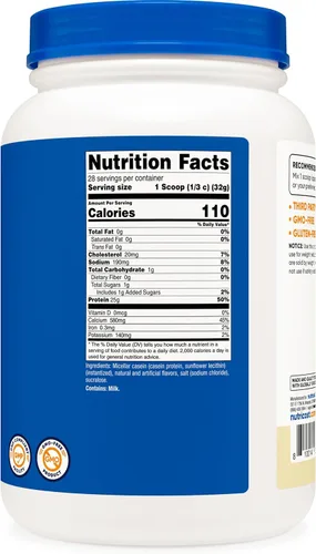 Miniatura 5 de Nutricost Proteína en Polvo de Caseína 2lb Vainilla - Caseína Micelar, Sin Gluten, Sin OGM