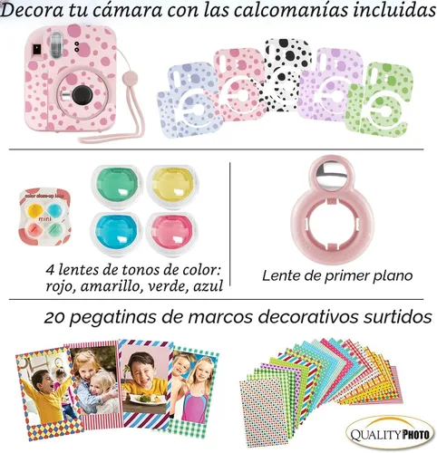 Miniatura 6 de Fujifilm Cámara instantánea Instax Mini 12 + 60 impresiones fotográficas + paquete de calidad fotográfica, funda, calcomanías decorativas, marcos