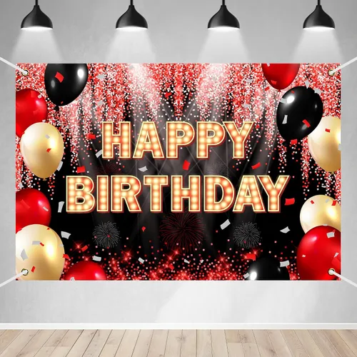 Miniatura 21 de Telón de Fondo Banner de Feliz 10º Cumpleaños Tema Negro y Rojo con Fondo de Neón Brillante y Moda para Fiesta de Cumpleaños Fotografía Accesorio