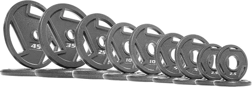 Miniatura 5 de Signature Fitness Olympic - Placa de pesas de hierro fundido de 2 pulgadas para entrenamiento de fuerza y levantamiento de pesas, varios tamaños
