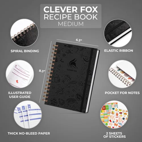 Miniatura 2 de Clever Fox Libro de recetas en espiral, haz tu propio libro de cocina familiar, organizador de cuadernos de recetas en blanco, diario de cocina Negro