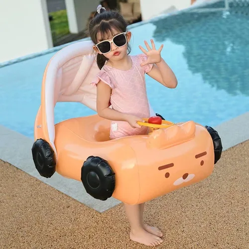 Miniatura 7 de Flotador de piscina para bebé, flotadores de natación con toldo para niños de 1 a 5 años, color amarillo y rosa