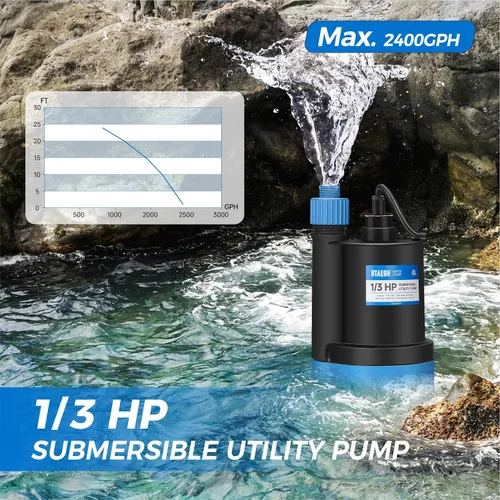 Miniatura 7 de Bomba de agua sumergible de 1/3 HP 2400 GPH Bomba de sumidero pequeña termoplástica eléctrica portátil de transferencia bomba limpia para piscina