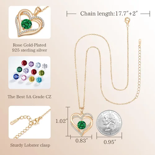 Miniatura 193 de LOUISA SECRET Love Heart Birthstone Necklaces for Women, Birthday Gift for Women, Anniversary Jewelry for Wife Her, 925 Sterling Silver Pendant