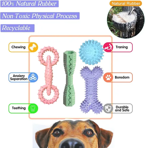 Miniatura 2 de Paquete de 4 juguetes para cachorros de 2 a 8 meses, juguete masticable para perros pequeños, juguetes de dentición para limpiar los dientes