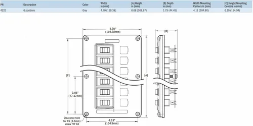 Miniatura 6 de Blue Sea Systems 4322 Panel de interruptores de disyuntor resistente al agua, gris, 6 posiciones