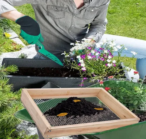 Miniatura 5 de Tamiz de tierra, tamiz de suciedad para jardinería, tamiz de compost, tamiz de jardín, tamiz de madera ligera para rocas, tamiz de tamiz de pantalla